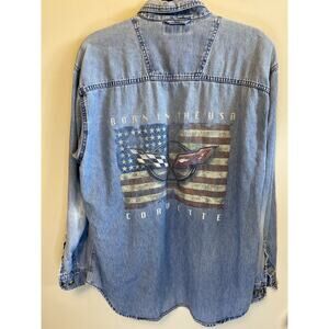 90s Corvette Cypress Denim Shirt Men's M Born In The USA Button Down Ultra Club